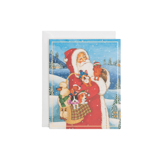 Caspari Santa With Dogs Petite Boxed Christmas Cards - includes 15 cards & envelopes 105012