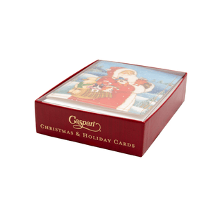 Caspari Santa With Dogs Petite Boxed Christmas Cards - includes 15 cards & envelopes 105012