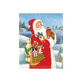 Caspari Santa With Dogs Petite Boxed Christmas Cards - includes 15 cards & envelopes 105012