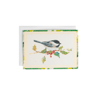 Chickadee And Holly Branch Small Boxed Christmas Cards - includes 15 cards & envelopes