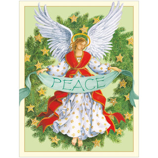 Caspari Angel Peace Wreath Classic Boxed Christmas Cards - includes 15 cards & envelopes 105204