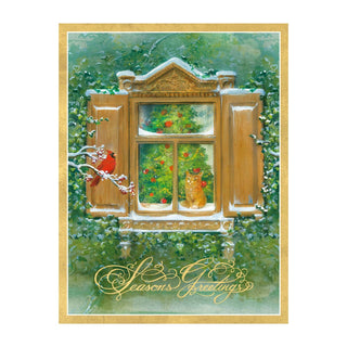 Caspari Wintry Window View Classic Boxed Christmas Cards - includes 15 cards & envelopes 105205