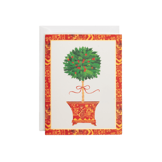 Caspari Holly Topiary In Red Pot Classic Boxed Christmas Cards - includes 15 cards & envelopes 105207