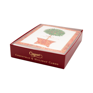 Caspari Holly Topiary In Red Pot Classic Boxed Christmas Cards - includes 15 cards & envelopes 105207