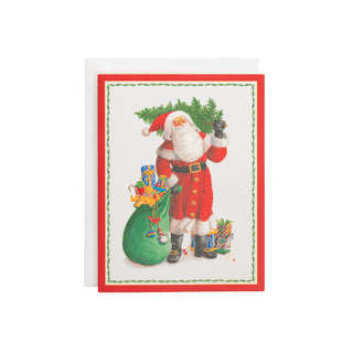 Caspari Santa Carrying Tree Classic Boxed Christmas Cards - includes 15 cards & envelopes 105209
