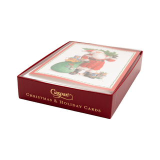 Caspari Santa Carrying Tree Classic Boxed Christmas Cards - includes 15 cards & envelopes 105209