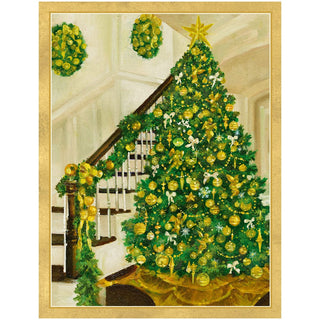 Caspari Golden Christmas Tree And Staircase Boxed Christmas Cards - includes 15 Boxed Christmas Cards 105213