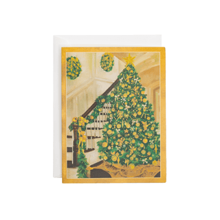 Caspari Golden Christmas Tree And Staircase Classic Boxed Christmas Cards - includes 15 cards & envelopes 105213