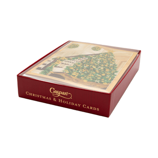 Caspari Golden Christmas Tree And Staircase Classic Boxed Christmas Cards - includes 15 cards & envelopes 105213