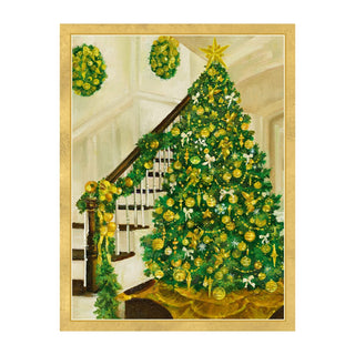 Caspari Golden Christmas Tree And Staircase Classic Boxed Christmas Cards - includes 15 cards & envelopes 105213