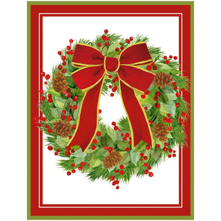 Caspari White Pine And Red Bow Wreath Boxed Christmas Cards - includes 15 Boxed Christmas Cards 105214