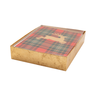 Caspari Reindeer Tartan Foil Classic Boxed Christmas Cards - includes 10 cards & envelopes 105219