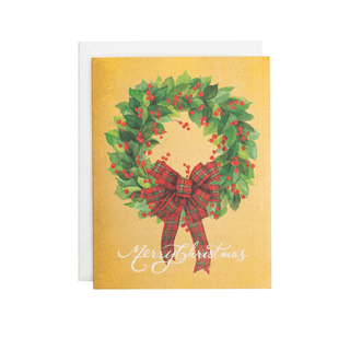 Leaf Wreath With Plaid Bow Large Boxed Christmas Cards - includes 15 Boxed Christmas Cards