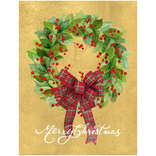 Personalization by Caspari Leaf Wreath with Plaid Bow Personalized Christmas Cards 105304PG