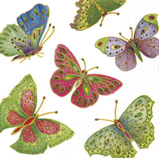 Caspari Jeweled Butterflies-Pearl   Napkin Box Cocktail - 40 per box - 40 per box 10690B