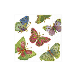 Caspari Jeweled Butterflies-Pearl Napkin Cocktail 10690C