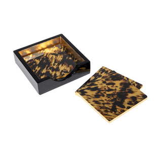 Caspari Tortoiseshell Set Of 4 Lacquer Coasters - 4" Diameter 10990LQCSET