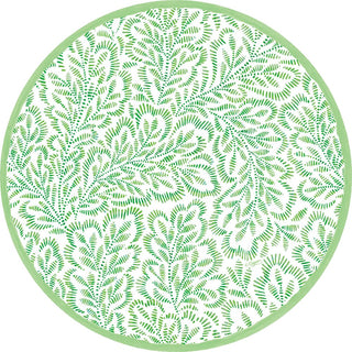 Caspari Block Print Leaves Green Paper Placemats Round 12-In 1103PPRND