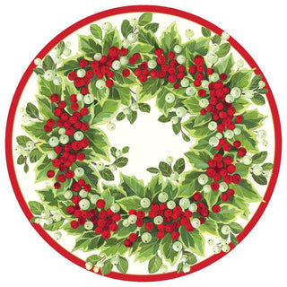 Caspari Holly And Berry Wreath Paper Placemats Round 12-In 1110PPRND