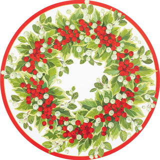 Caspari Holly And Berry Wreath Paper Placemats Round 12-In 1110PPRND