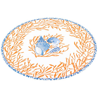 Caspari Shell Toile Coral/Blue Paper Placemats Round 12-In 1115PPRND