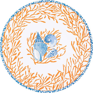 Caspari Shell Toile Coral/Blue Paper Placemats Round 12-In 1115PPRND