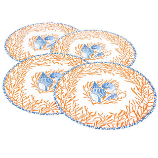 Caspari Shell Toile Coral/Blue Paper Placemats Round 12-In 1115PPRND