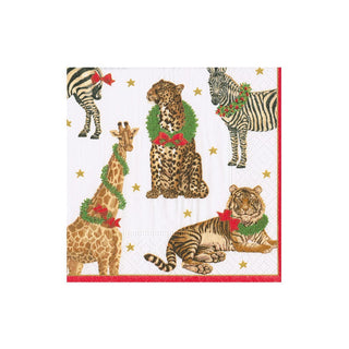 Caspari Wild Christmas Ivory Cocktail Napkins - 20 Per Package 11480C