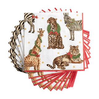Caspari Wild Christmas Ivory Napkin Cocktail 11480C
