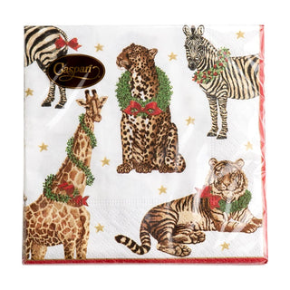 Caspari Wild Christmas Ivory Napkin Cocktail 11480C