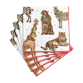Caspari Wild Christmas Ivory Napkin Cocktail 11480C