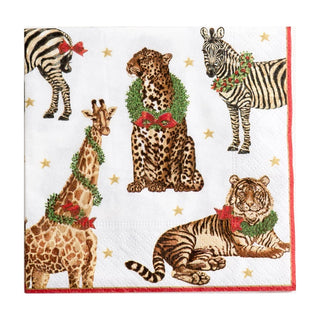 Caspari Wild Christmas Ivory Napkin Cocktail 11480C