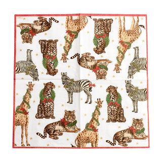 Caspari Wild Christmas Ivory Napkin Cocktail 11480C