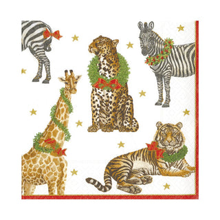 Caspari Wild Christmas Ivory Luncheon Napkins - 20 Per Package 11480L