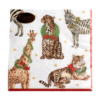 Caspari Wild Christmas Ivory Napkin Luncheon 11480L