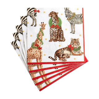 Caspari Wild Christmas Ivory Napkin Luncheon 11480L
