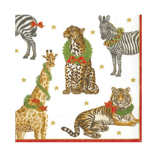Caspari Wild Christmas Ivory Napkin Luncheon 11480L
