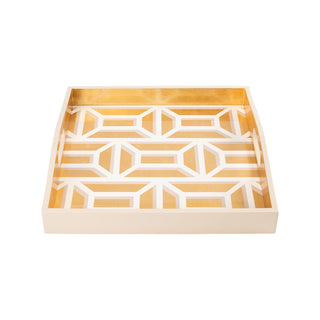 Garden Gate White/Gold Lacquer Square Tray-14X14