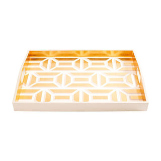 Caspari Garden Gate White/Gold Lacquer Large Rectangle Tray-21X15 11700LQREC