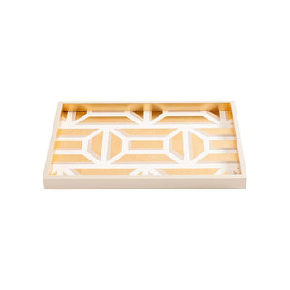 Caspari Garden Gate White/Gold Lacquer Sm Rect Tray-8 7/8 X 13 3/4 11700LQSMREC