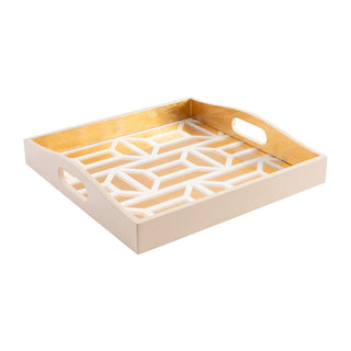 Caspari Garden Gate White/Gold Lacquer Square Tray-14X14 11700LQSQR