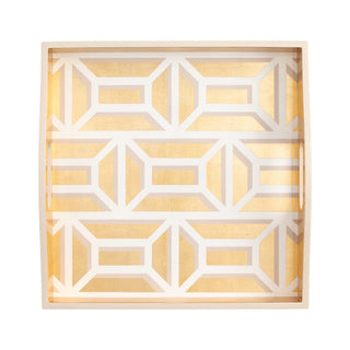 Caspari Garden Gate White/Gold Lacquer Square Tray-14X14 11700LQSQR