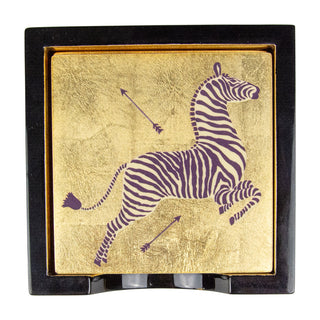 Zebras Gold Lacquer Coasters Set Of 4