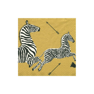 Caspari Zebras Gold Napkin Cocktail 12181C