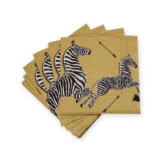 Caspari Zebras Paper Cocktail Napkins in Gold - 20 Per Package 12181C