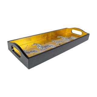 Caspari Zebras Gold Bar Lacquer Trays - Single Tray 12181LQBAR