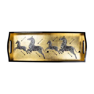 Caspari Zebras Gold Lacquer Bar Tray-20X8 12181LQBAR