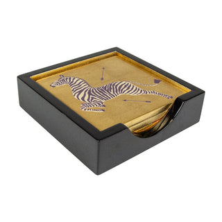 Caspari Zebras Gold Lacquer Coasters Set Of 4 12181LQCSET