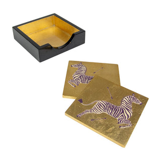 Caspari Zebras Gold Lacquer Coasters Set Of 4 12181LQCSET