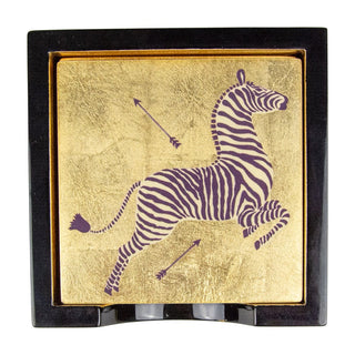 Caspari Zebras Gold Lacquer Coasters Set Of 4 12181LQCSET